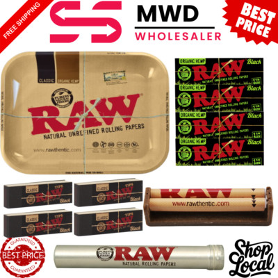 RAW Tray Kit  1 1/4 Black Organic Papers + 79mm Roller + Tips + Smell-Proof Tube