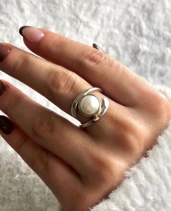 Pearl Solid 925 Sterling Silver Statement Handmade Women Ring, All Size M1365 - Image 2 of 4