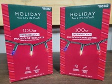 LOT OF 2 HOLIDAY LIVING 100Ct Incandescent Multicolor Mini Lights,Green Wire NEW