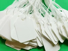 Blank White Price Tags Size #3 String Strung Jewelry Merchandise = 1 1/4" x 7/8"