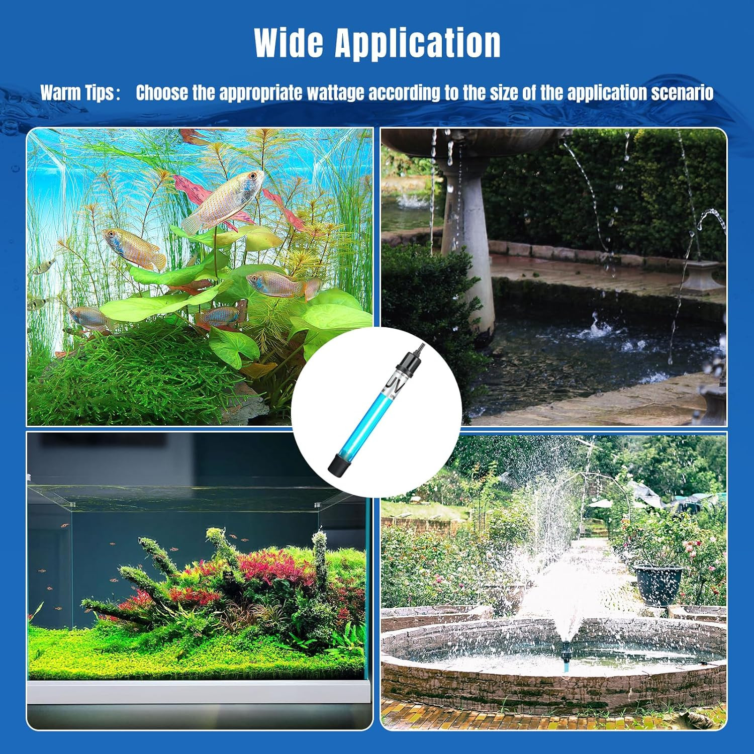 7W Aquarium UV Light for 20-100 Gallon Fish Tank Light Aquarium Light Algae Clea