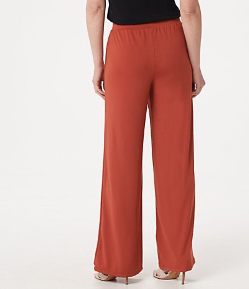 H by Halston Petite Jet Set Jersey Fly-Away Wide Leg Pants Cactus