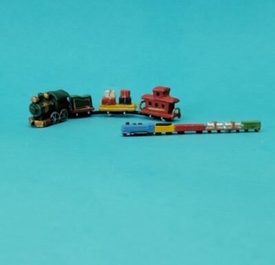 Miniature Dollhouse Artisan Toy Train Lot Handpainted Metal Nursery Christmas 