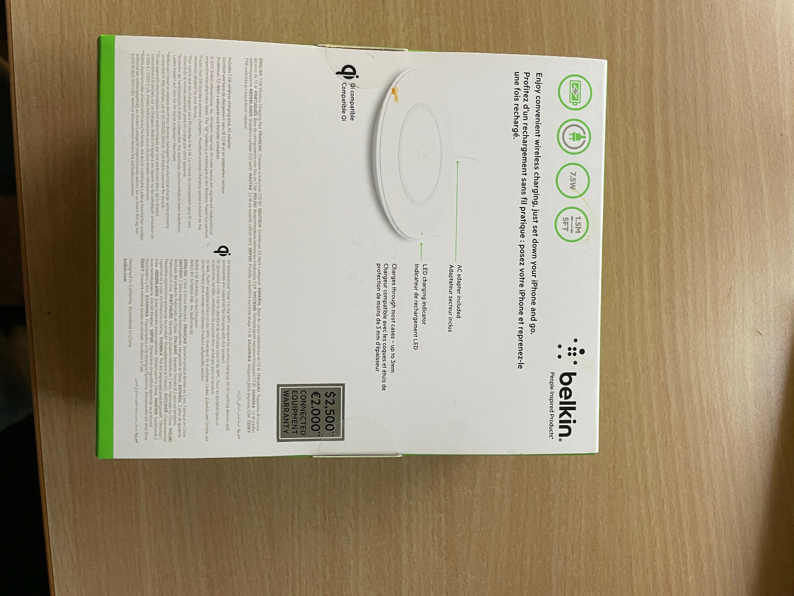 Chargeur sans fil Belkin Boost Up induction rapide 7.5W avec détection d'objets