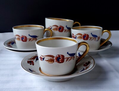 Superb Set of 4 Vintage Artibus Portugal Porcelain Cups & Saucers Vista Alegre