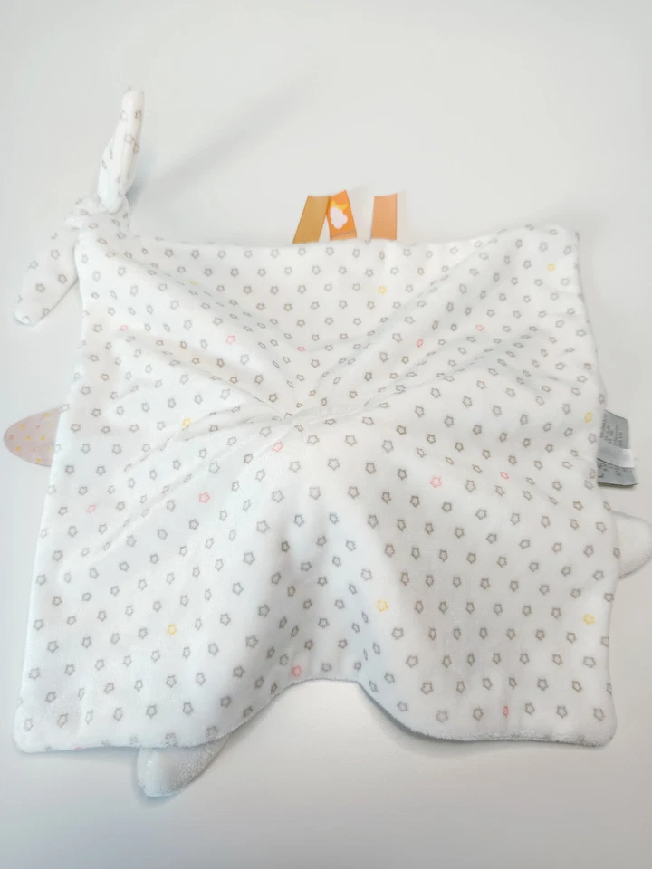 Doudou Plat Basile Et Mia Lapin Blanc Gris Fleur Étoiles Attache Tétine - Nattou - Photo 4/4