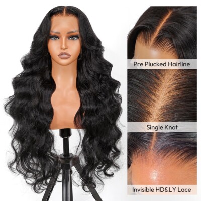Damen Echthaar Perücken Kleberlos Transparent Full Lace Front Wellig Lange Perücke UK