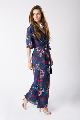 Neu AM London Maxikleid Dagas blau pink & weiß Gr. UK 8 UVP 65 £