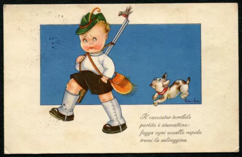 POSTCARD FASCIST ERA SOCIAL MEDIA FRIENDSHIP by Victor Perantoni to Luigina 1943