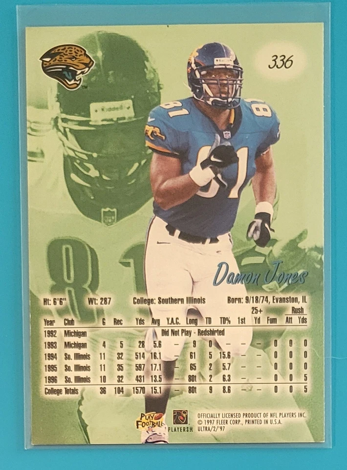 1997 Fleer Ultra #336 Damon Jones Jacksonville Jaguars Football Card - Image 2 of 2