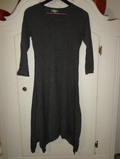 Neiman Marcus Asymmetrical Knit Dress S Charcoal 3/4 Sleeves Scoop Neck