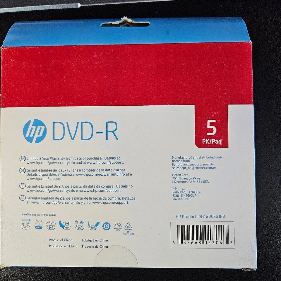 Discos HP DVD-R en estuches delgados Jewel 16x 4,7 GB - 120 min de video - Paquete de 5 Foto 2 de 3