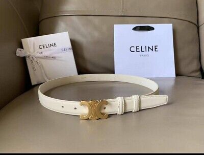 CELINE MEDIUM TRIOMPHE BELT IN TAURILLON LEATHER, WHITE BELT CELINE MEDIUM TRIOMPHE BELT IN TAURILLON LEATHER, WHITE BELT