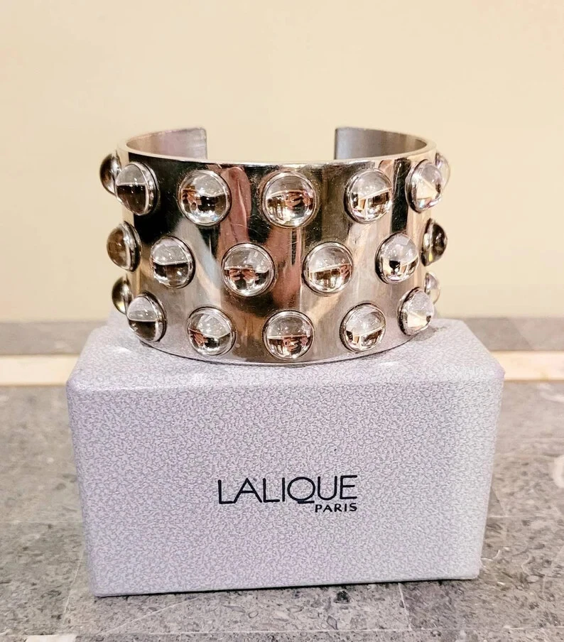 Lalique sterling silver crystal cuff bracelet Manchette Mossi eBay