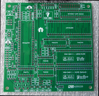 V20-MBC - Retro V20HL CP/M 86 & CP/M 2.2 Computer, nur PCB. Grüne Lötstoppmaske.