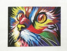 PLD / Unique NZ Sweet Colorful Cat Face Handpainted Needlepoint Canvas