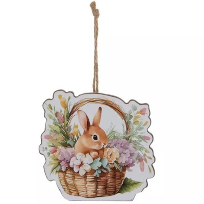 Bunny Floral Basket Easter Ornament 4''