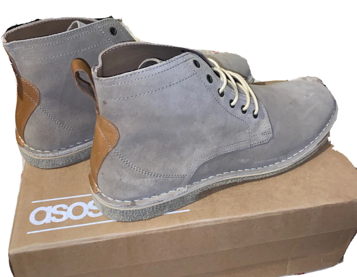 Asos design desert boots in stone suede with leather detail top
