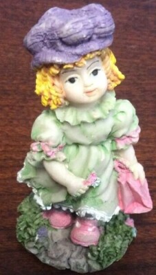 Girl In Green Dress, Pink Shoes, Purple Hat 3" Ceramic Figurine GnuFoundArt  | eBay
