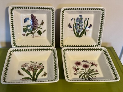 Set of 4 Portmeirion Botanic Garden 7.5'' Square 2'' Deep Salad Pasta Bowls - NEW