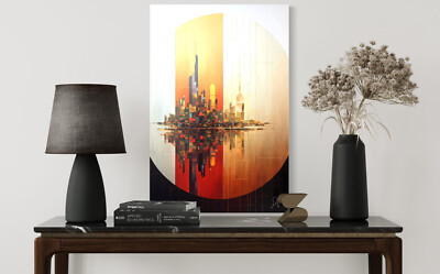 LEINWAND BILD CITY SONNE ABSTRAKT WAND BILD POP ART STADT PIXEL SKYLINE