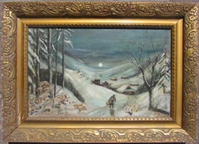 Well painted 19th century circa 1880 snow landscape oil illegibly signed