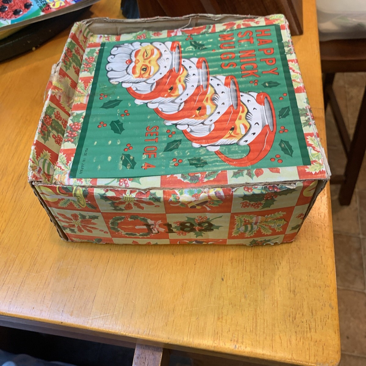 逆輸入 1960s Happy Christmas Santa 4 Of Set Box Empty Mugs Nick St 人間