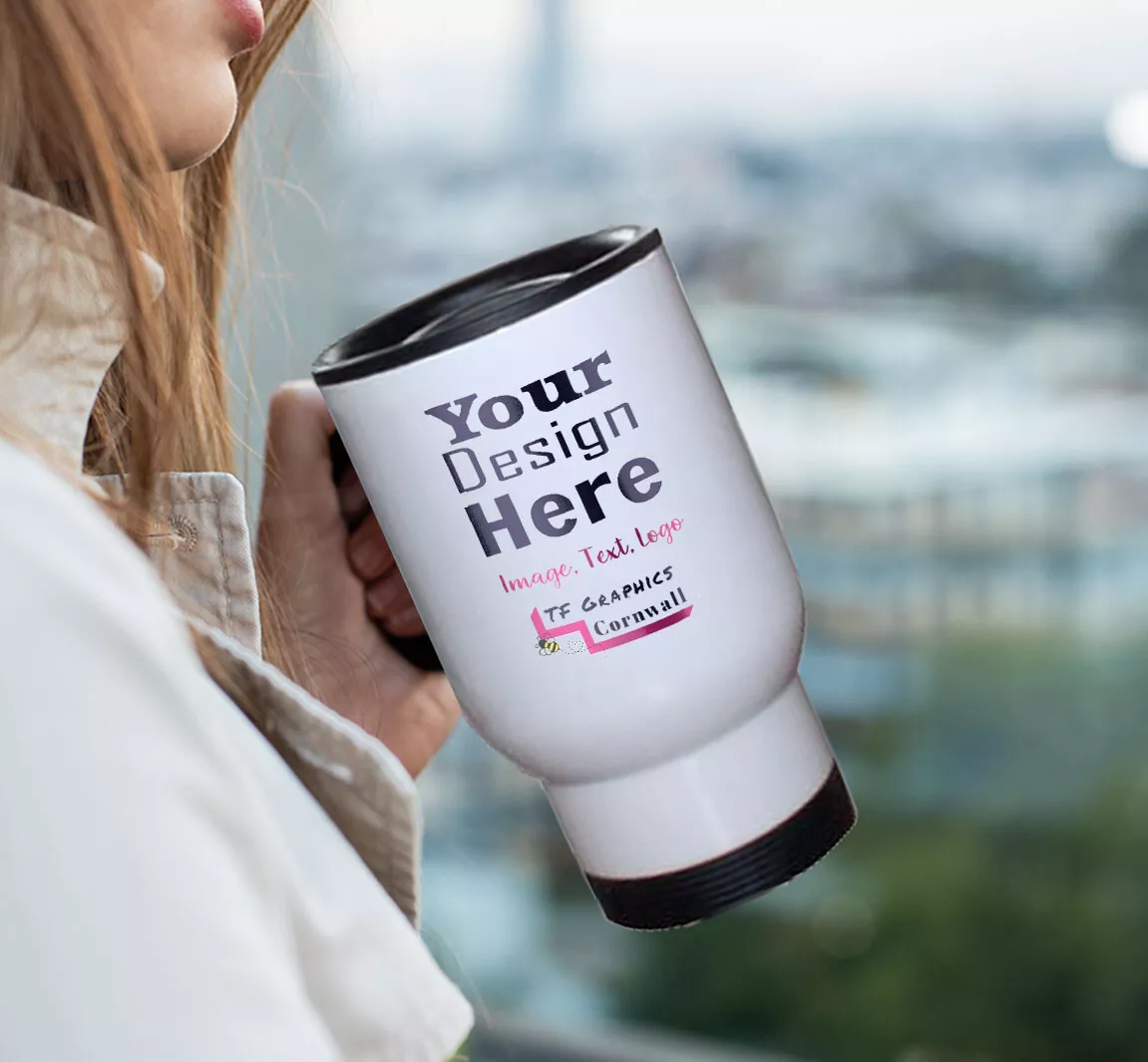 Travel Mug Personalized, Customize With Artwork, Text, Photos, All