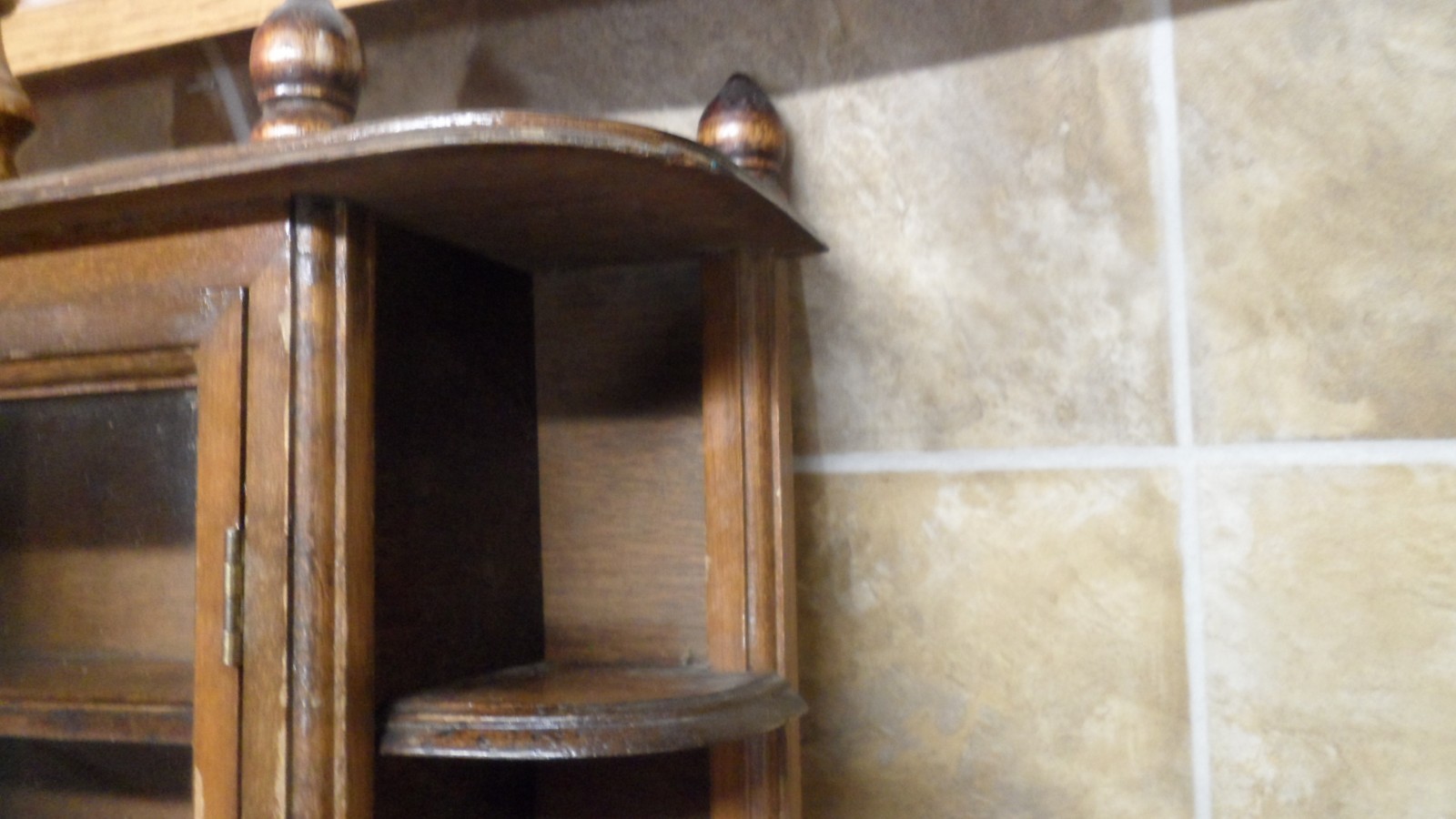 Vintage Large Wood Wall Display Curio Cabinet Knick Knack Shelf Door 17" X 15"