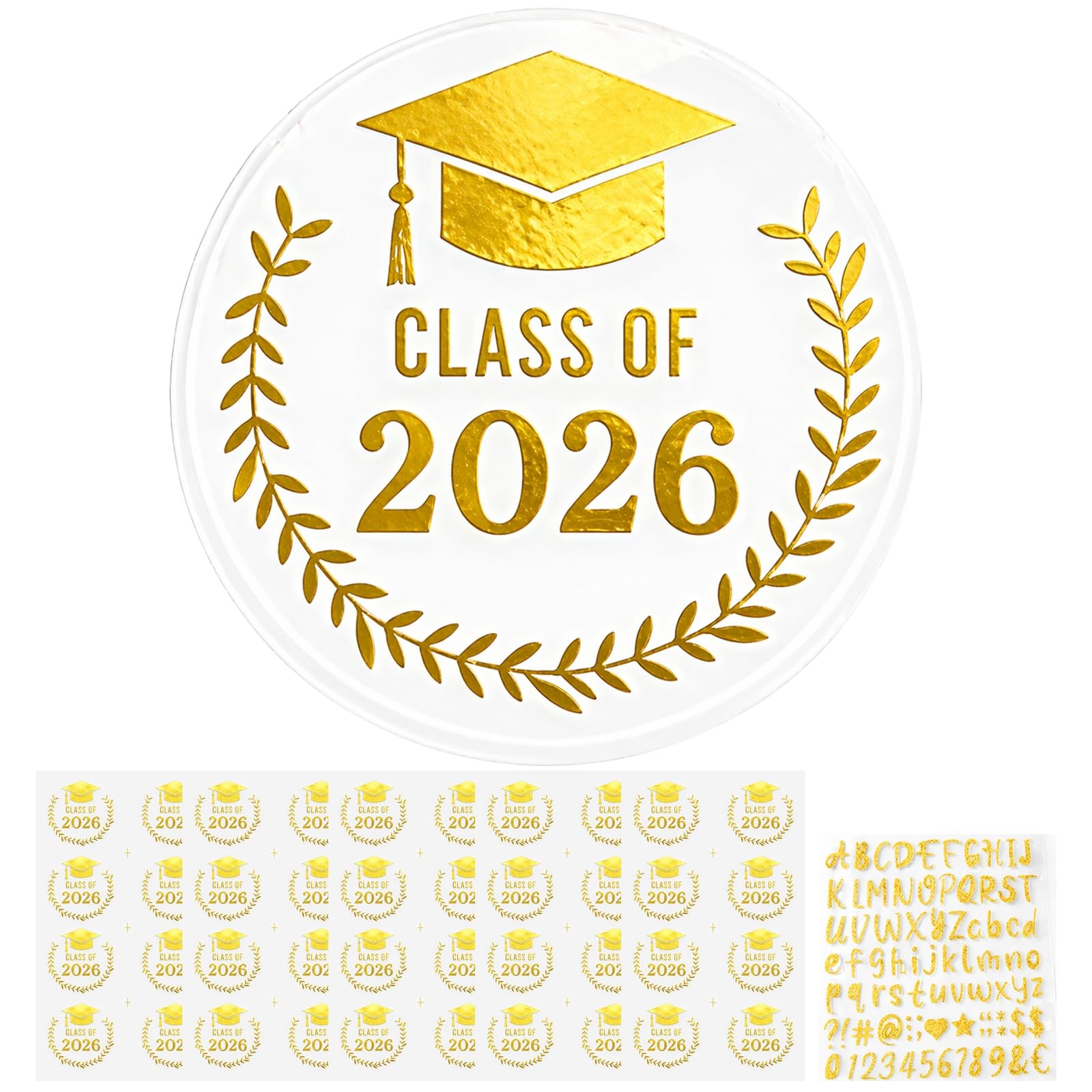 Graduation Program Stickers ZJO 435 PCS Graduation Stickers Class of 2026, Transparent Gold Foil ...