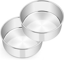 E-Far 9  X 3 Inch round Cake Pans, Stainless Steel Deep Cake Baking Pan Tin
