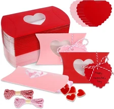 JarThenaAMCS 50Pcs Valentine Treat Boxes w/ Tags & Rope Heart Window (72 karakte