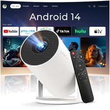 Mini Projector with WiFi 6 and Bluetooth 5.4 for Bedroom Auto Keystone Built-...