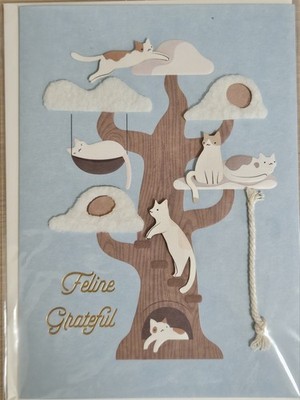 PAPYRUS CATS KITTENS TREE TOWER FELINE GRATEFUL THANK YOU CARD