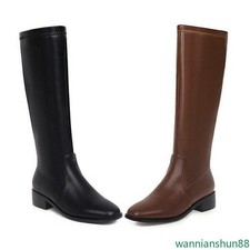 Women's Square Toe Knee High Riding Boots Block Low Heel Zipper Knight Boots