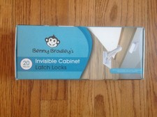 Benny Bradley's Invisible CABINET LATCH LOCKS Baby Proofing 20 Pieces White NEW