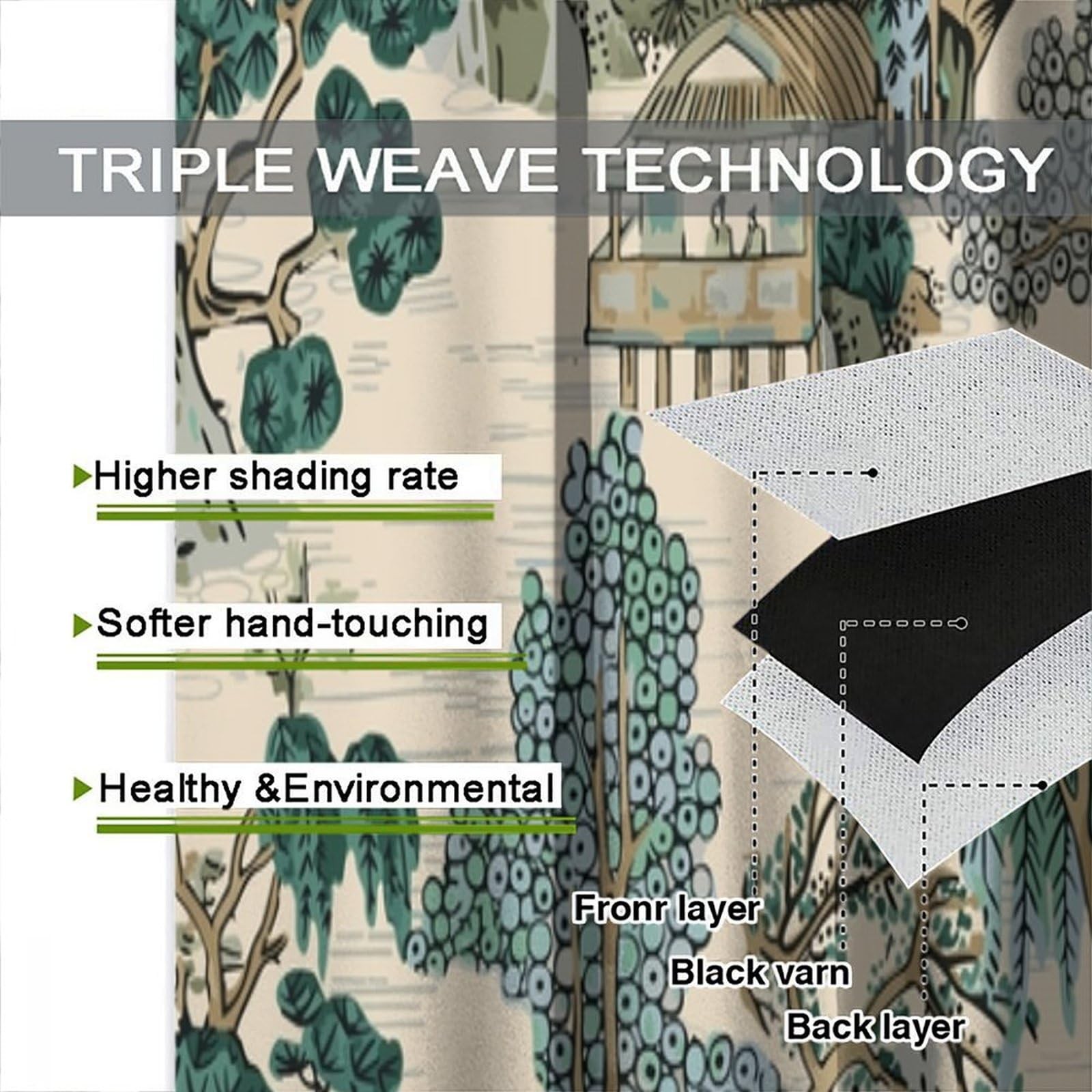 Chinoiserie Blackout Curtains, Mountain Landscape Oriental Art Traditional Ja...