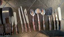 Lot Of 14  Vintage Cutco Knives Racks Utensils Brown