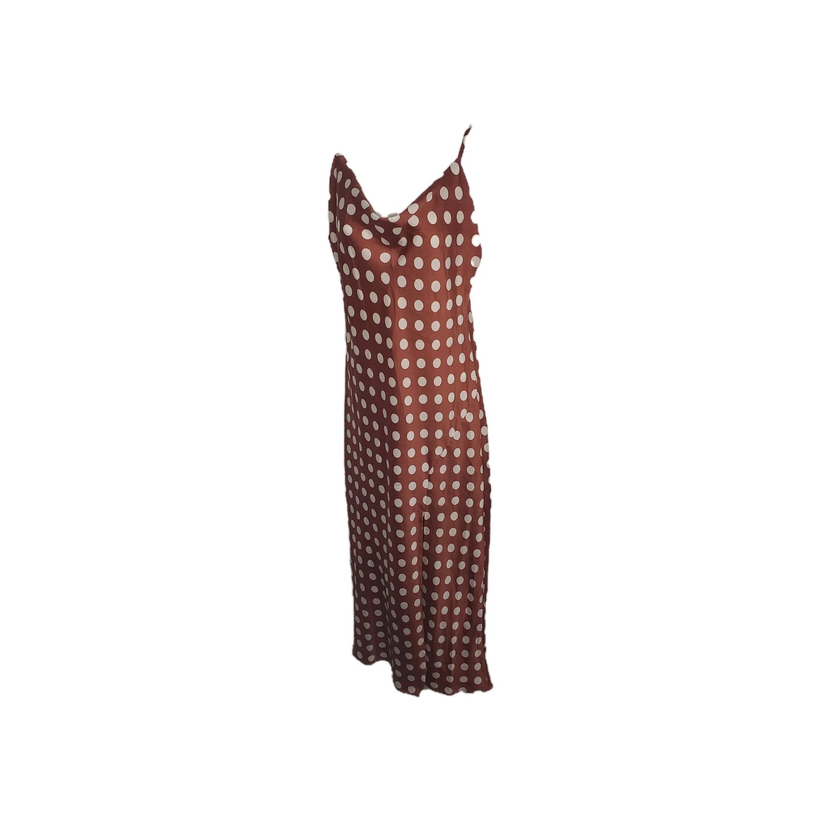 Minimalist Maxi Slip Dress  Orange with White Polka Dot Womens M