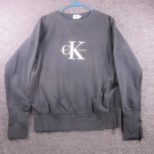 Calvin Klein Jeans Sweatshirt Mens Small Black CK Logo Crewneck Fleece Pullover