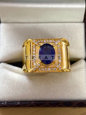 Blue Sapphire Oval Cut With 14k Yellow Gold Ring For Men #210 #