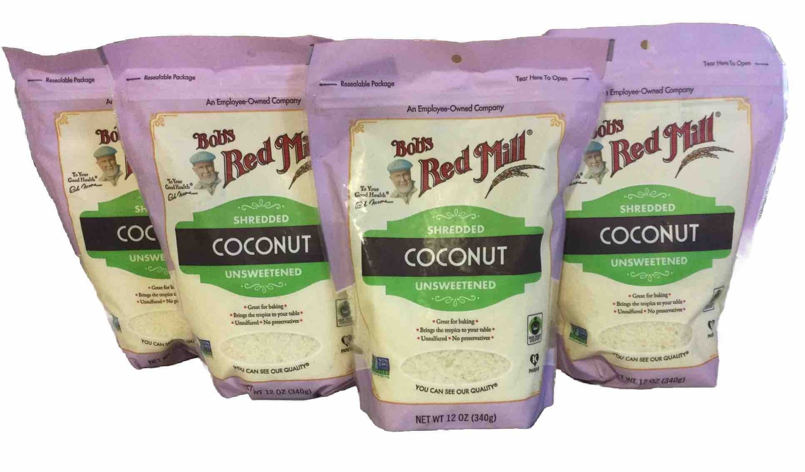 4 Pack Bob's Red Mill Shredded Coconut, Unsweetened, 12 oz (340 g) (X3)