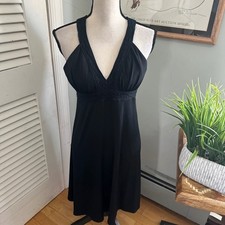Vintage Charlotte Russe Dress Medium Black Slinky Knit V-Neck Swing Coquette