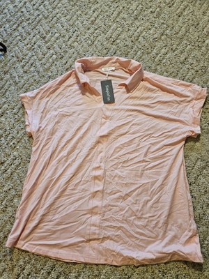 Simple Fun v-neck with collar Pink/Peach T-Shirt 2XL womens
