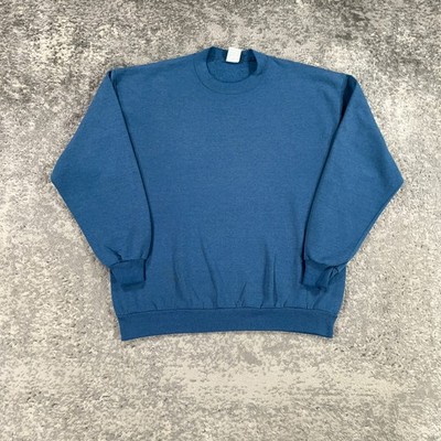 Vintage Jerzees Sweatshirt Mens XL Blue Blank Crew Neck Pullover 90s Made In USA