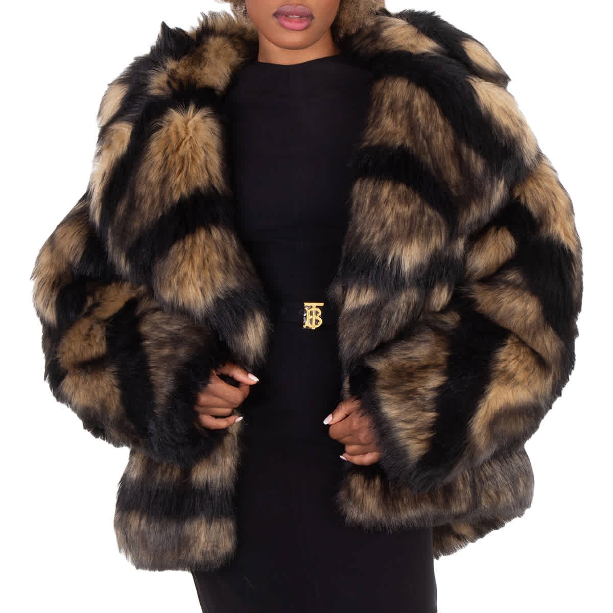 Burberry Striped Faux Fur Oversized Jacket, Brand Size 4 ( US Size 2 )