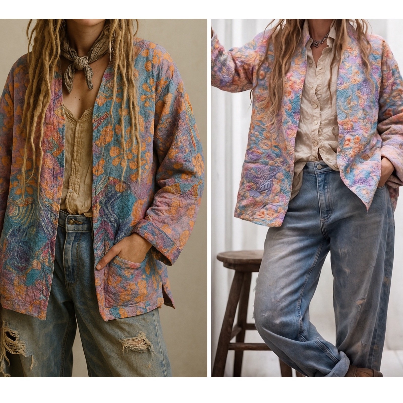 Handmade W Large Quilted patchwork Jacket Reversi… - image 1