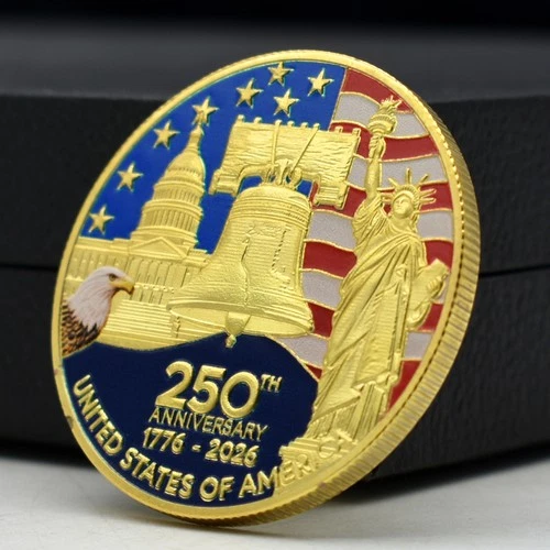 Gold USA 250th Anniversary Coin Soaring Eagle, Liberty Bell & Capitol 1776-2026