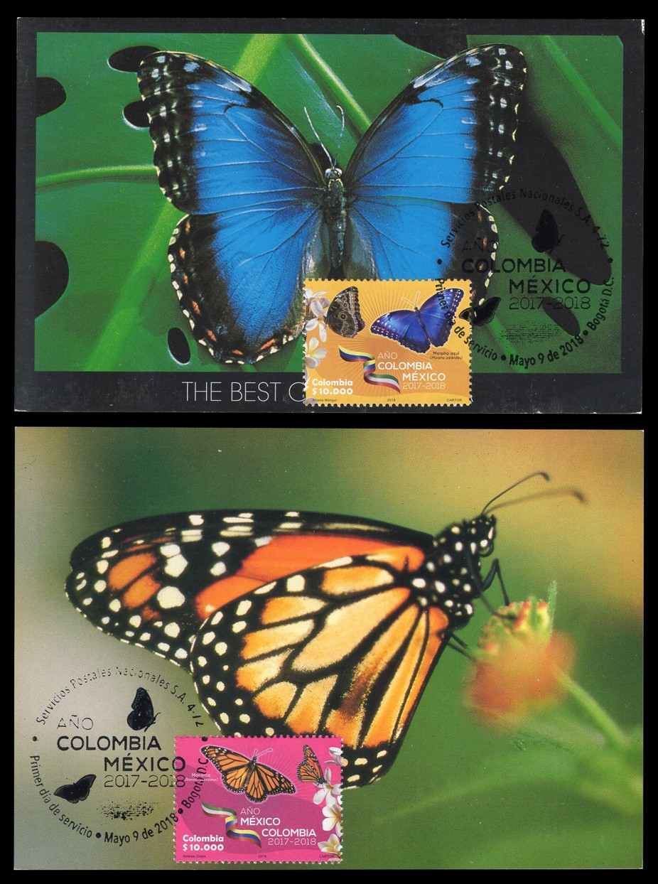 COLOMBIA 2018 Maximum Card - Año México common morpho monarch butterfly mariposa