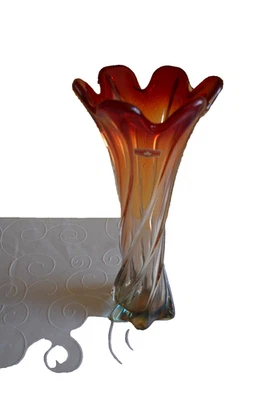Murano Vase Zipfelvase Glas rotgrün mundgeblasen 30cm hoch 70/80iger 1214 gramm - Bild 1 von 4